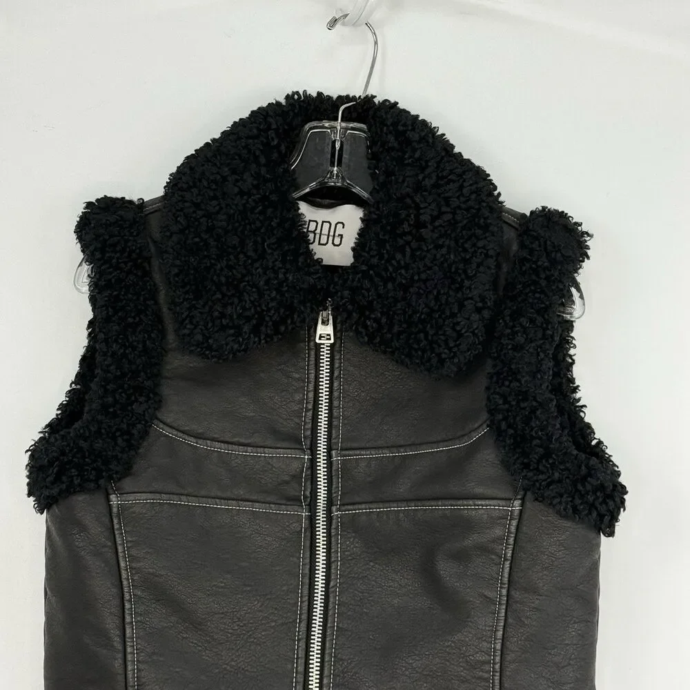 BDG /Urban Outfitters Donald Faux Leather Sherpa Moto Vest NWOT Size S-P Black